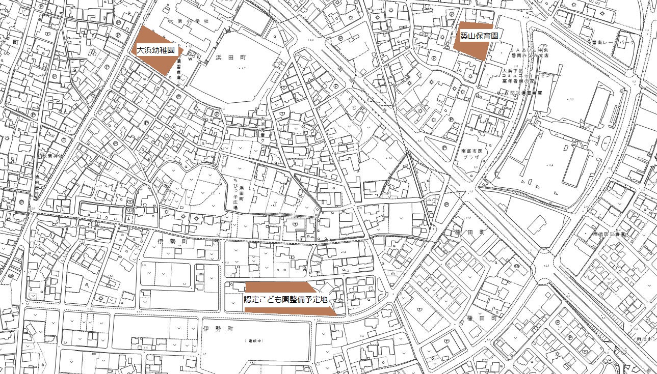位置(築山保育園、大浜幼稚園、認定こども園)